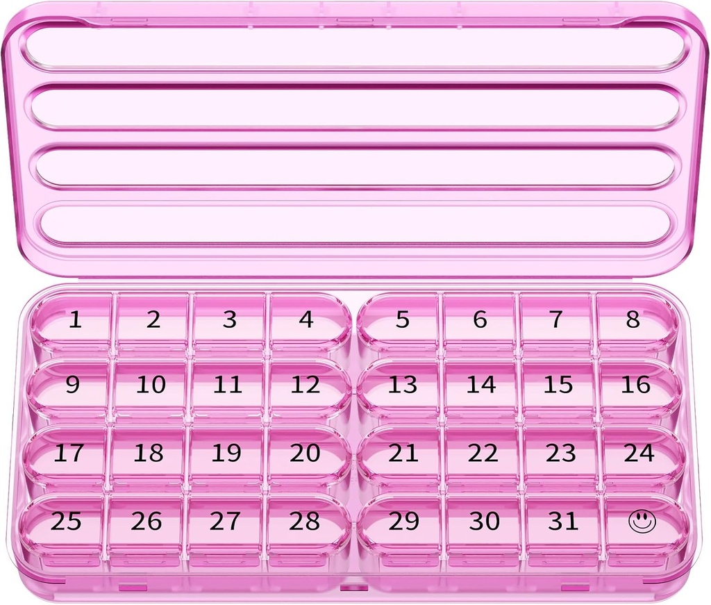 Zoksi Monthly Pill Organizer 1 fois par jour, 30 jours Pill Box Organizer, un mois cas de pilule pour les voyages, 31 jours conteneur médical quotidien pour vitamines, suppléments et médicaments (Purple)