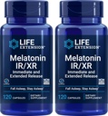 Prolongation de vie Melatonine IR/XR, 120 capsules (paquet de 2) - Soutien immédiat et prolongé pendant 7 heures - Supplément de nuit - Dormez toute la nuit - Non-OGM, sans gluten