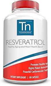 Supplément de resvératrol aux nutriments fiables - Vieillissement en santé et mélange de santé cardiaque – avec resvératrol trans, extrait de graines de raisin, baies d'açai et baies de Maqui – 1000 mg 180 capsules