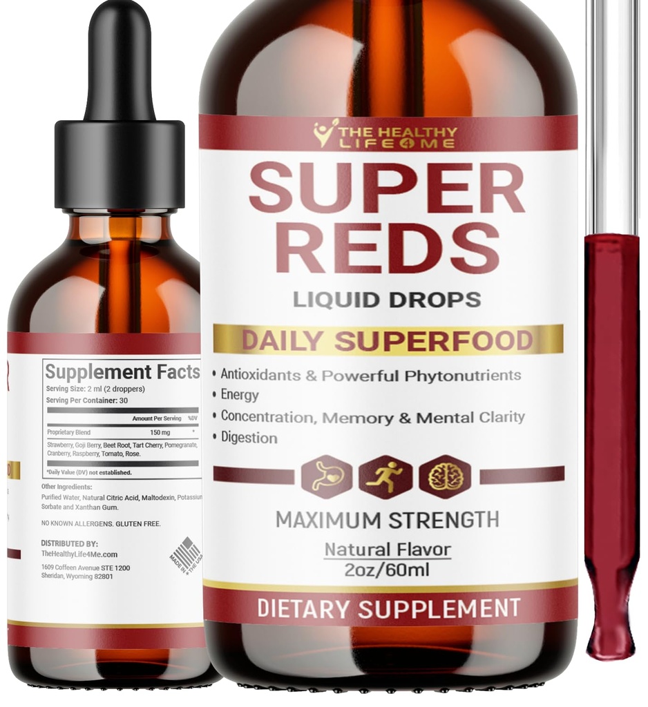 Liquid Super Reds Phytonutriment Superfood Drops (Drops) Phytonutriment Mélange contenant des polyphénols