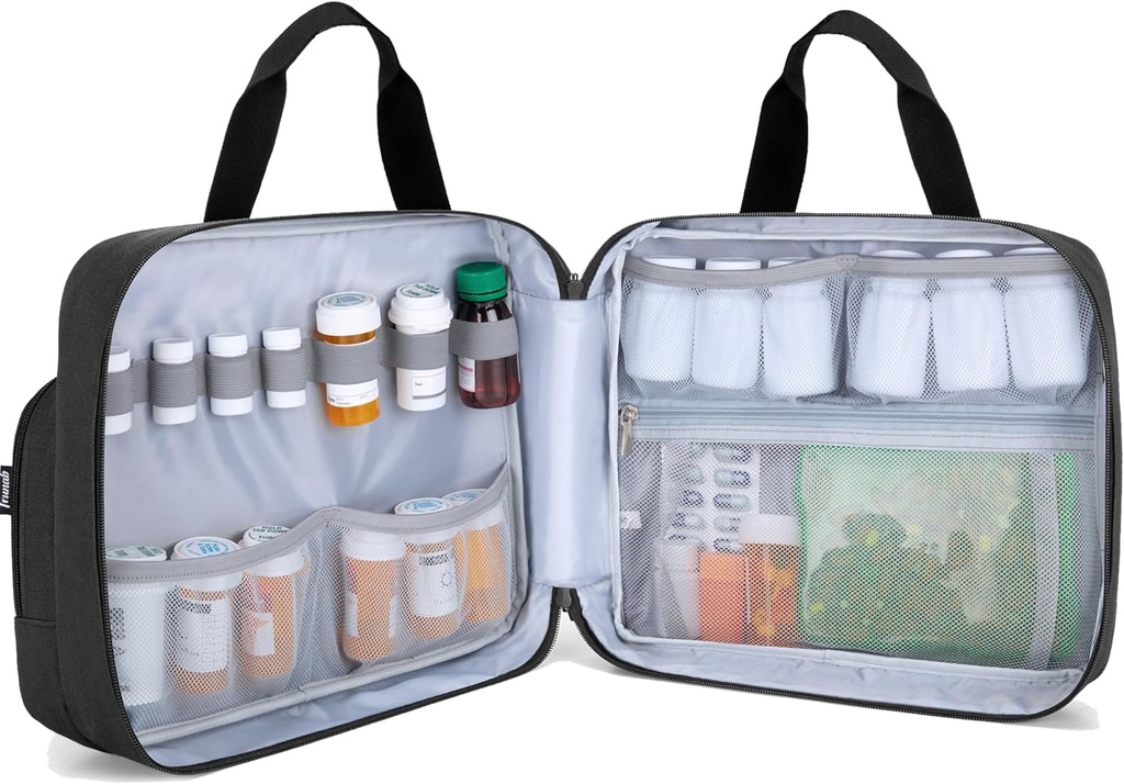 Trunab Pill Organizer Médecine Sac de transport de médicaments sûrs Sac de voyage pour ordonnance, vitamines, suppléments médicaux Entreposage (Bag seulement)