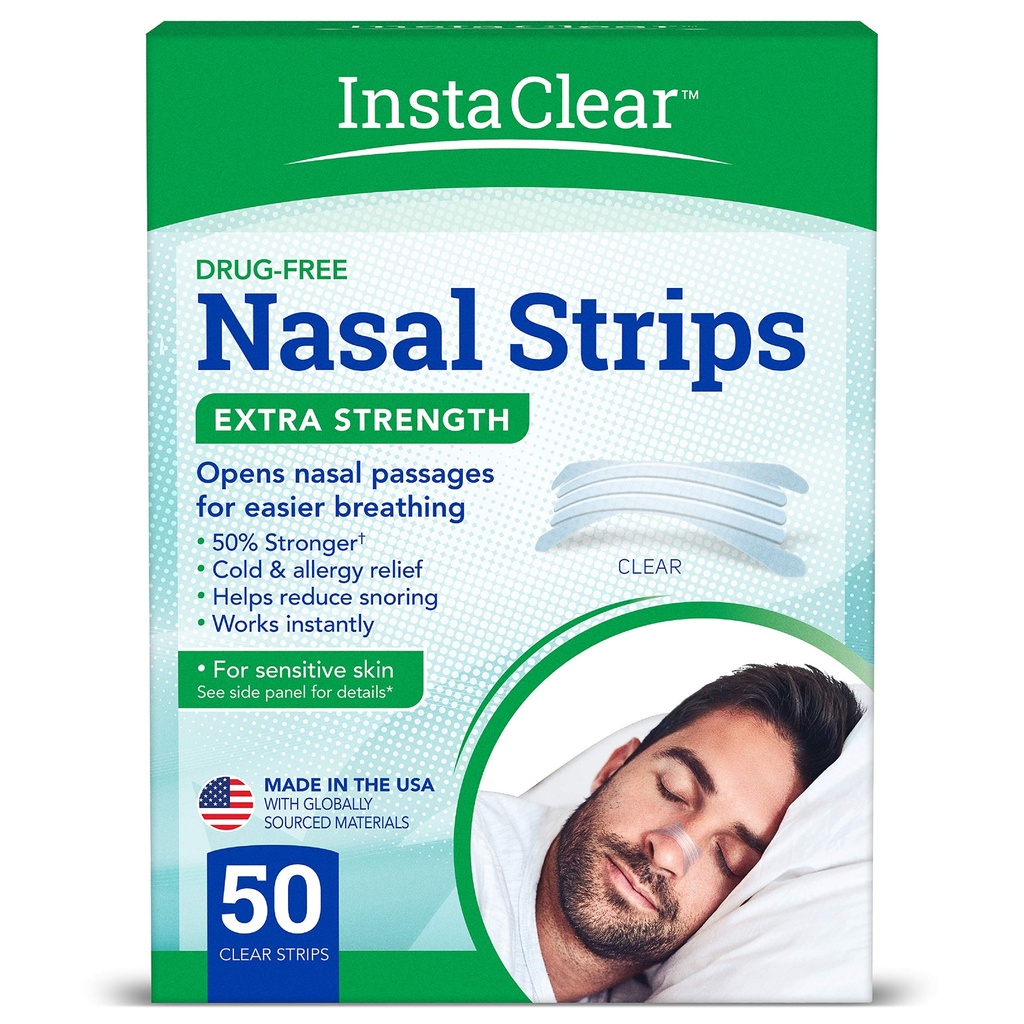 Instaclear Extra-Strength Nasal Breathing Strips Clear 50 ct | Works Instantly, Nasal Congestion Relief, Stops Snoring, Cold & Allergy