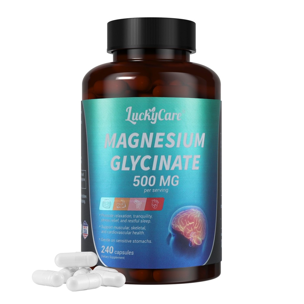 Magnesium Glycinate 500mg – High Absorption Chelated Magnesium for Sleep, Stress, Muscle & Nerve Support – Non-GMO, Gentle on Stomach – 240 Capsules