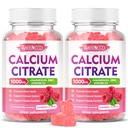 2 Pack Citrate de calcium Gommies 1000mg w/Vitamine D3, Gommies de calcium à absorption élevée pour les femmes et les hommes, Plus Magnésium, Potassium, Zinc pour les muscles et Immune, Raspberry Flavor, 120 Comte