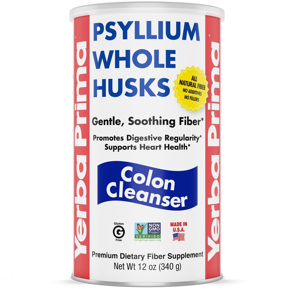 Yerba Prima Psyllium Soupe entière, 1 bouteille 12 oz - Supplément de fibre, végétalien, sans sucre ou édulcorants artificiels, non OGM, sans gluten