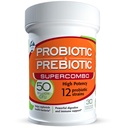 Supplément prébiotique et probiotique de 50 milliards d'UFC pour les femmes et les hommes, 12 souches pour le soutien immunitaire quotidien et la santé digestive, 30 capsules de légumes, probiotiques à haute puissance non réfrigérés