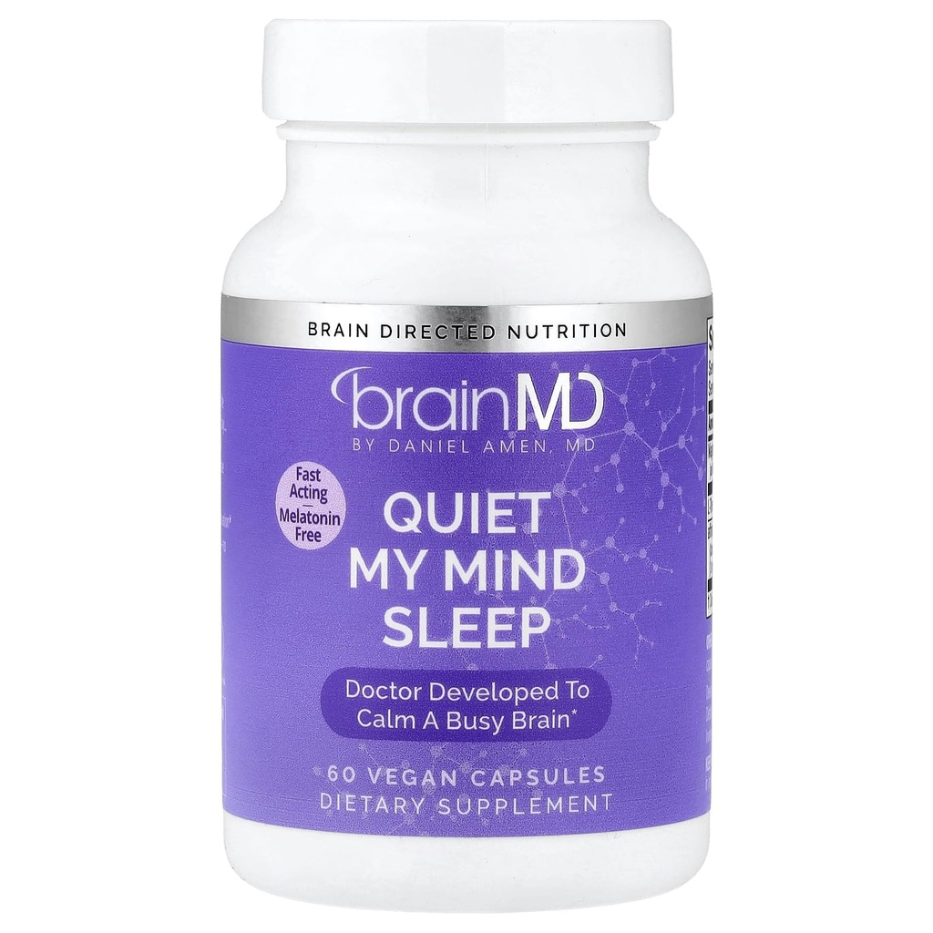 BRAINMD Quiet My Mind Sleep Supplement - Natural Sleep Aid with Magnesium, GABA, and Melatonin - 60 Capsules