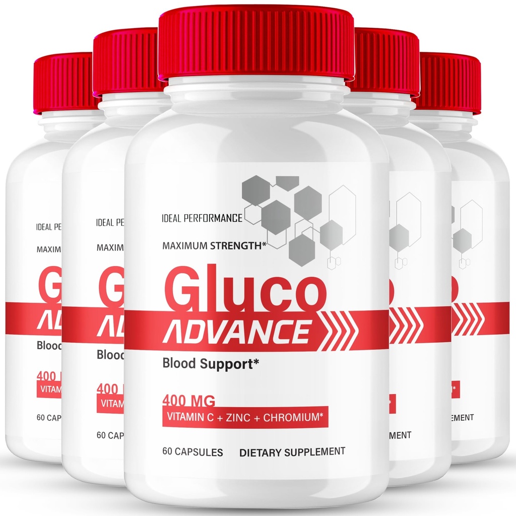 Gluco Advance Capsules, Premium GlucoAdvance Advanced Blood Formula Supplement Pills - Maximum Strength, All Natural Healthy Circulation & Stable Levels, Official Gluco Advance Reviews (5 Pack)