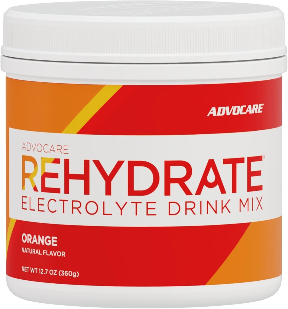 AdvoCare Rehydrate - Mélange de boissons électrolytes - Comprend Magnésium, Sodium, Potassium et Calcium - Antioxydant et acide amino fortifié - Soutient l'hydratation et la récupération - Orange, 12,7 oz