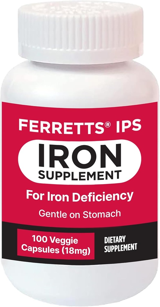 Capsules de supplément en fer 18mg (IPS) - 100 jours de supplément en fer doux pour les femmes et les hommes - Supplément en fer non constipant pour l'anémie