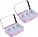 2Pcs 3 Compartments Pill Case with Mirror, Portable Metal Medicine Pill Organizer Small Pill Box Vitamin Pill Holder for Pocket, Purse, Travel (Pink)