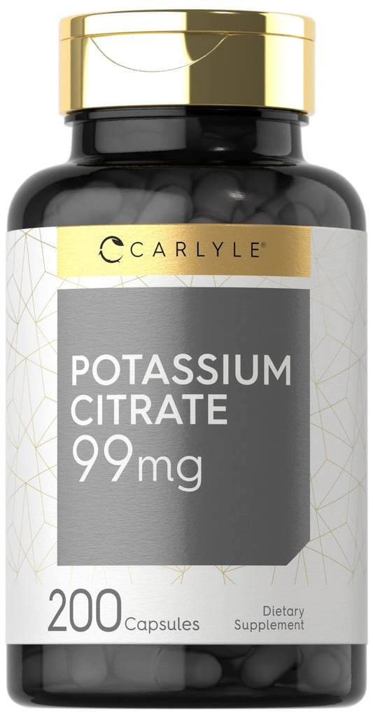 Supplément de Citrate de Potassium de Carlyle $ 99mg $ 200 Capsules $ Non-OGM et sans gluten