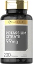 Supplément de Citrate de Potassium de Carlyle $ 99mg $ 200 Capsules $ Non-OGM et sans gluten