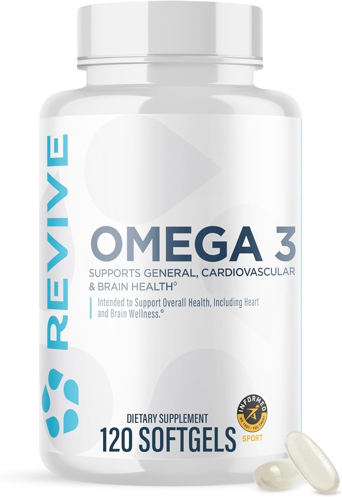 Revive MD Omega 3 suppléments d'huile de poisson pour les hommes et les femmes – Softgels avec EPA & DHA acides gras pour la peau et les articulations saines, le coeur et le cerveau support – Vegan-friendly, sans gluten (120 Softgels, 60 portions)