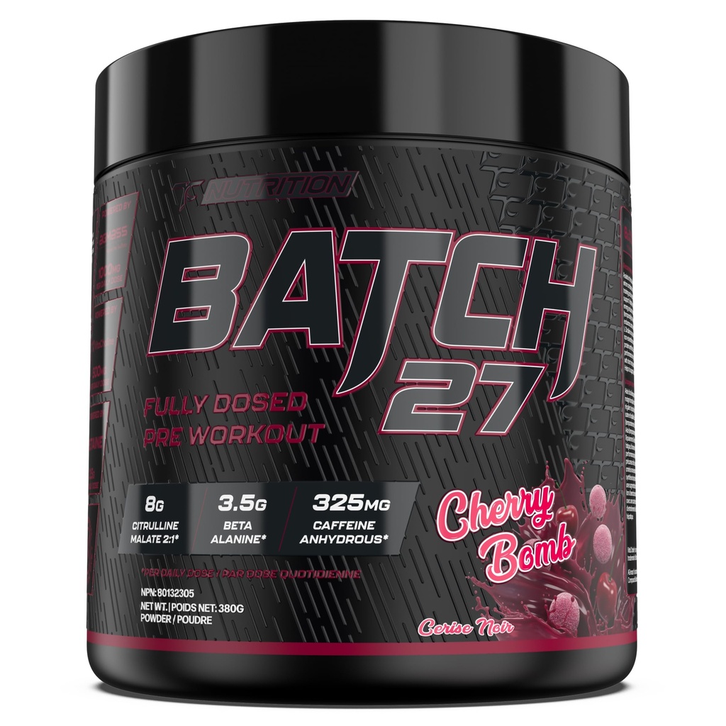 TC Nutrition Batch 27 Pre Workout Powder - 8g Citrulline, 3.5g Beta Alanine, 2.5g Betaine, 325mg Caffeine | Instant Energy, Focus, Pumps, & Strength | Nitric Oxide Booster 20 sv (Cherry Bomb)
