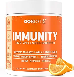 GOBIOTIX Vitamine C - Supplément de soutien de défense immunitaire - Immunity Powder Wellness Booster - Vegan Superfood - Elderberry, Turmeric, B12 supplément de vitamine, non-OGM et sans sucre (Orange)