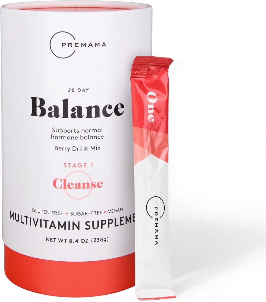 Premamama Hormone Balance, Supplément multivitamine, Support hormonal en poudre pour les femmes, sans sucre et sans gluten, Saveur de baies, 28 paquets de service unique
