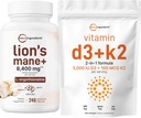 Micro-ingrédients Vitamine D3 5 000iu + K2 100mcg Softgels & Lions Mane Supplément 240 Gélules Gélules Pack 2 Vitamines essentielles en cire de soleil