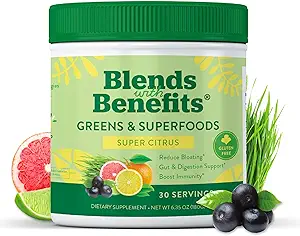 360 Mélanges nutritionnels avec avantages Super Greens Poudre avec/probiotiques, enzymes digestives, sans sucre et sans gluten, mélange de superaliments à base de plantes pour la santé Gut, Bloating, immunité, santé globale, 6,35 oz