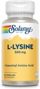 SOLARAY L Lysine 500 mg Capsules - Supplément d'acides aminés essentiels de forme libre - Powerful Wellness Support with L-Lysine Amino Acid - Lab Verified, Garantie de 60 jours, 60 portions, 60 VegCaps