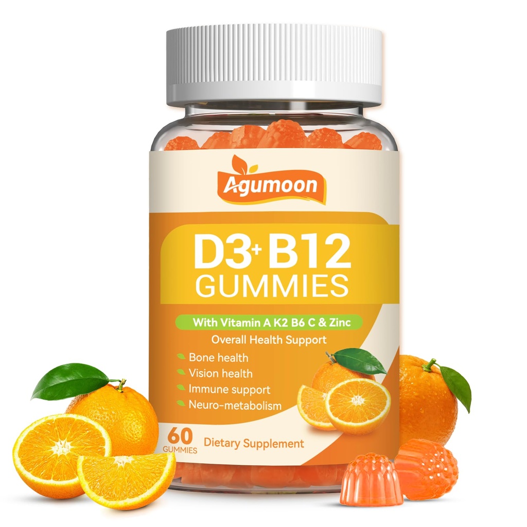 Vitamin D3 B12 Gummies,Vitamin D3 5000 IU & Methylated B12 for Adults,D3 B12 Vitamin Supplement with Vitamin A+K2,B6,C,Zinc for Eye,Bone,Energy,Nerve,Immune Support