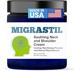 Basic Vigor Migrastil Apaisant Neck & Epaule Cream - Fast-Acting & Powerful - Non-Greasy Topical Cream (4 oz.) Fabriqué aux États-Unis