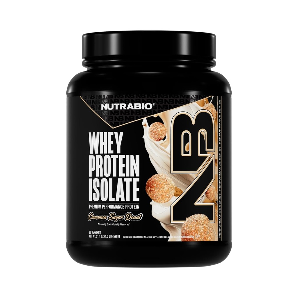 NutraBio 100% Whey Protéine Isolée Poudre Protéine, 25g Protéine avec Profil Acid Amino Complete, Non-OGM, Sans soja et sans gluten, Faible Carbure, Faible Calorie Poudre Protéine Whey, Donut de sucre de cannelle, 2 Lbs