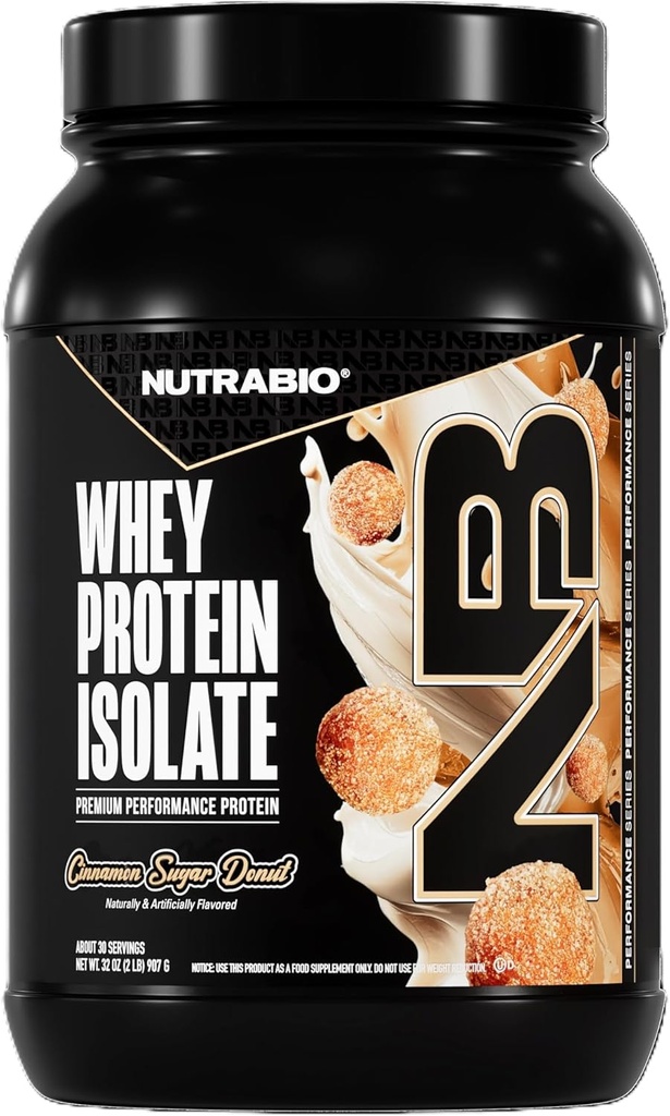 NutraBio 100% Whey Protein Isolate Protein Powder, 25g Protein with Complete Amino Acid Profile, Non-GMO, Soy & Gluten Free, Low Carb, Low Calorie Whey Protein Powder, Cinnamon Sugar Donut, 2 Lbs