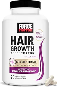 FACTEUR DE FORCE Accélérateur de croissance des cheveux Multivitamine pour les femmes et les hommes, avec Lustriva, Biotine, Cavalier et Vitamines A, B12, C, D & E pour cheveux épais, peau et ongles plus sains, 90 Capsules