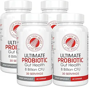 Silver Fern Brand Ultimate Probiotic 4-Pack – Probiotiques pour les femmes et les hommes – Supplément de santé pour les gourdes formant des spores de 8 milliards CFU – ADN vérifié, probiotique, plateau-stable, haute survie – 240 capsules