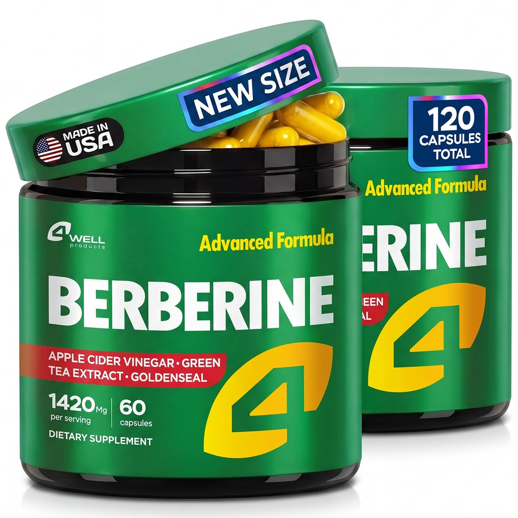 2-Pack Berberine Supplement - Triple Strength GLP-1 Activator w/Goldenseal, Apple Cider Vinegar, Green Tea Extract - Goldenseal Supplements, Digestive Health, Support Heart, Immune System, 120 Caps