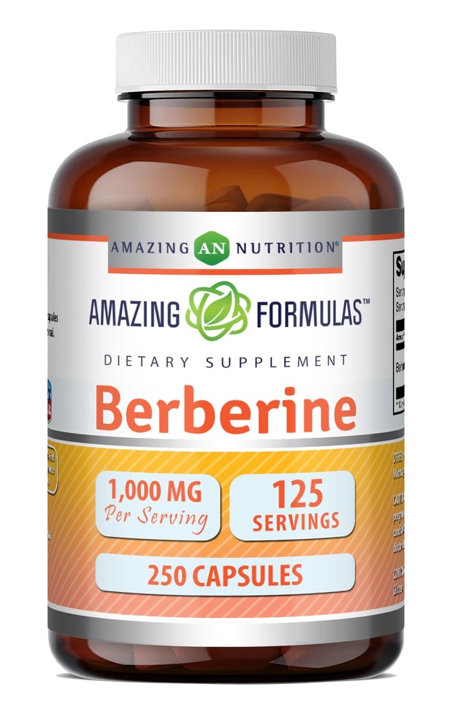 Formules étonnantes Berberine 1000mg par portion 250 Capsules Supplément.