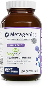 Metagenics Magnesium L-Threonate - Magtein Magnesium for Brain Health, Memory, Learning & Cognitive Support - Clinically Studied Bioavailable Form - Non-GMO, Gluten-Free, Vegan - 120 Capsules