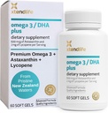Xtendlife Omega 3 DHA Plus Huile de poisson pour la santé du coeur, du cerveau, des yeux et de la peau - 1100mg Omega-3 avec DHA, EPA, Lycopène et Astaxanthine - 1 mois d'approvisionnement (60 Nombre)