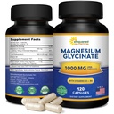 Glycinat de magnésium 1000mg avec vitamine D3 et B6-500mg par gélule - Complexe de supplément de Mag élémentaire pur pour le sommeil, le muscle, la santé osseuse - Remplacer les gommes, les comprimés et la poudre - 120 capsules