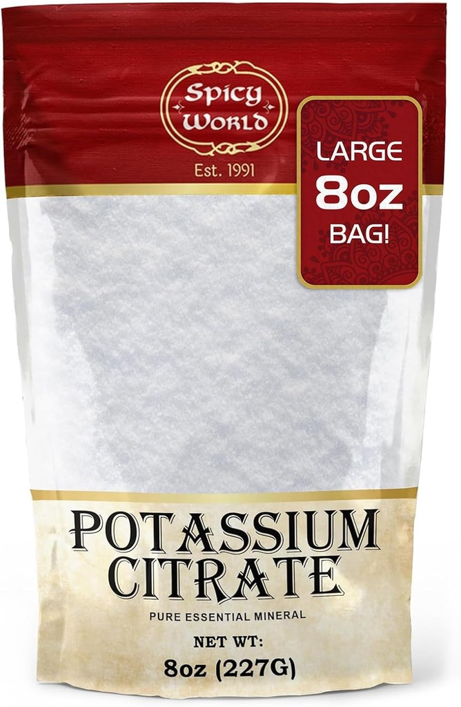 Citrate de potassium Spicy World en poudre 8 OZ - pur, végétalien, grade alimentaire, supplément de potassium en vrac