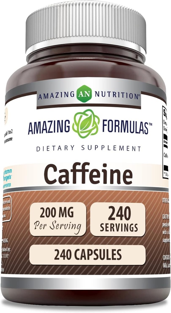 Formules étonnantes Caféine 200 Mg par portion , Capsules , Non-GMO , Sans gluten , Fabriqué aux États-Unis (1 Pack, 240 Compte)
