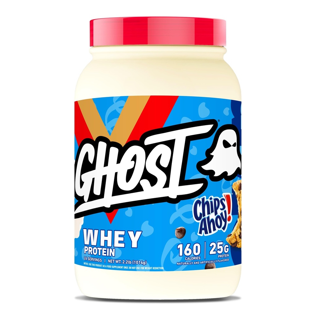 GHOST Poudre de protéines de lactosérum, croustilles Ahoy! - 2LB, 25G de protéines - Mélange de protéines de lactosérum - Après l'entraînement Fitness & Nutrition Shakes, Smoothies, Cuisson & Cuisson - Cookie Pieces Inside