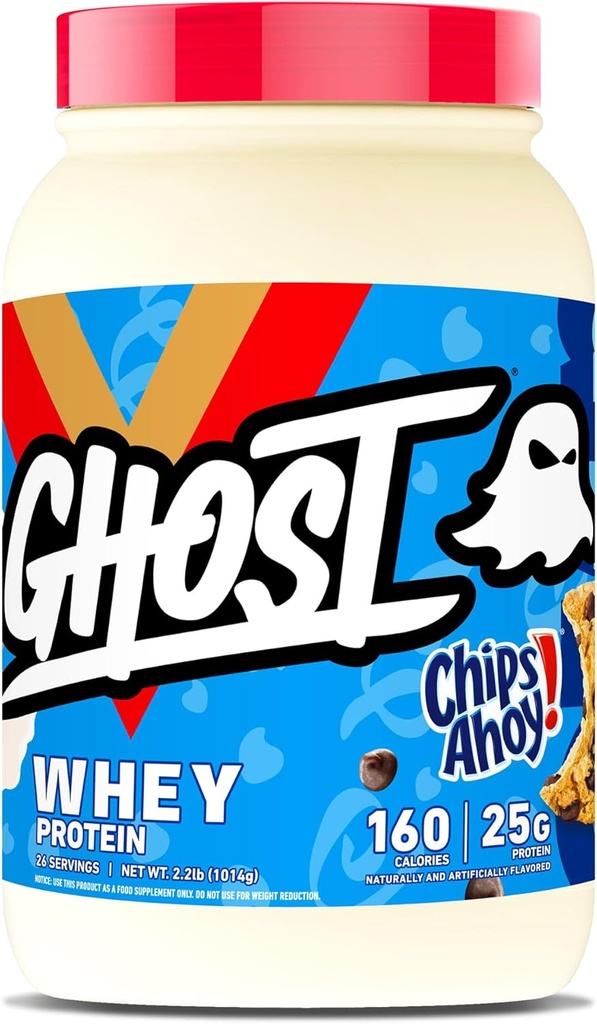 GHOST Poudre de protéines de lactosérum, croustilles Ahoy! - 2LB, 25G de protéines - Mélange de protéines de lactosérum - Après l'entraînement Fitness & Nutrition Shakes, Smoothies, Cuisson & Cuisson - Cookie Pieces Inside