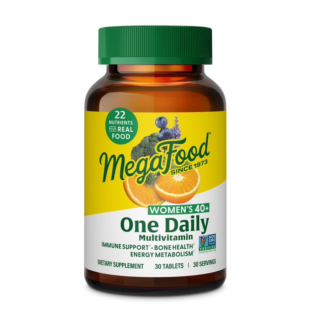 MegaFood Femmes 40+ Une multivitamine quotidienne pour les femmes - avec la vitamine B12, B6, C, D, Zinc & Fer – Plus de la nourriture réelle - Immunissance - Santé osseuse - Non-OGM - Végétarien - 30 onglets