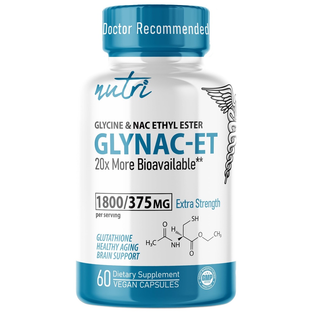 Nutri NAC Ethyl Ester + Glycine - Extra Strength 375mg - NACET withe Sélénium - 80% Biodisponibilité - N-acétylcystéine - Supplément Anti Vieillissement, Boost Gultathion - 60 Capsules - 3ème partie testée