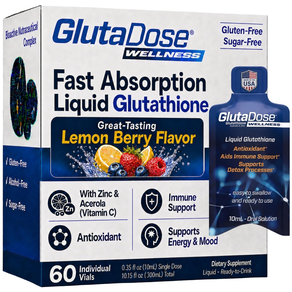 Supplément de glutathion liquide, Lemon Berry aromatisé Acerola Energy Booster w/Zinc, Vitamines et minéraux quotidiens, préparation de sucre zéro, soutien automatique quotidien pour les adultes, 0,34 fl oz, paquet de 60