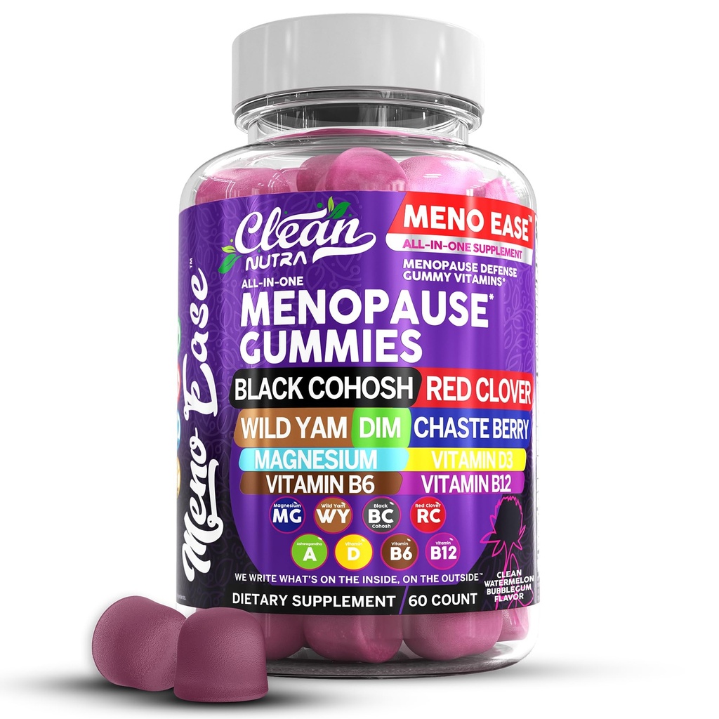 Menopause Supplement for Women Gummies with Black Cohosh, Wild Yam, DIM, Magnesium, Red Clover Chasteberry for Hormone Balance Relief Night Sweats Mood Plus Bergamot, Vitamin D3, Vitamin B6 B12