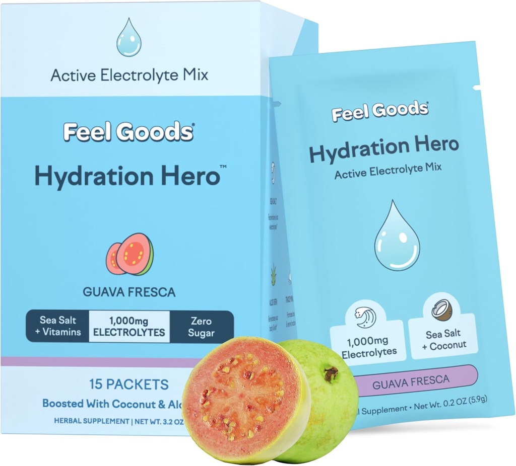 Hero, 1000mg Poudre d'électrolytes, Sans sucre, Magnésium, Eau de coco biologique, L Theanine, Vitamine C & B12, Non OGM, Keto, Vegan, Electrolyte Packets