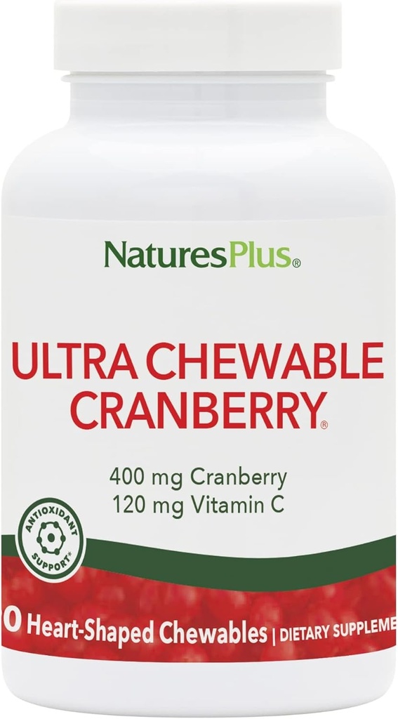 NaturesPlus Canneberge ultra croustillante - 90 baies d'amour Comprimés - favorise la santé du trac urinaire - non-OGM, sans gluten - 45 portions