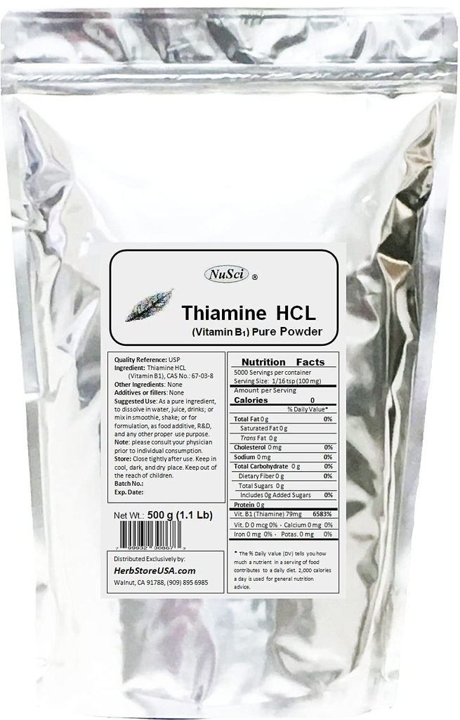 Thiamine HCL Vitamin B1 Pure Powder Energy (500 Grams (1.1 lb))