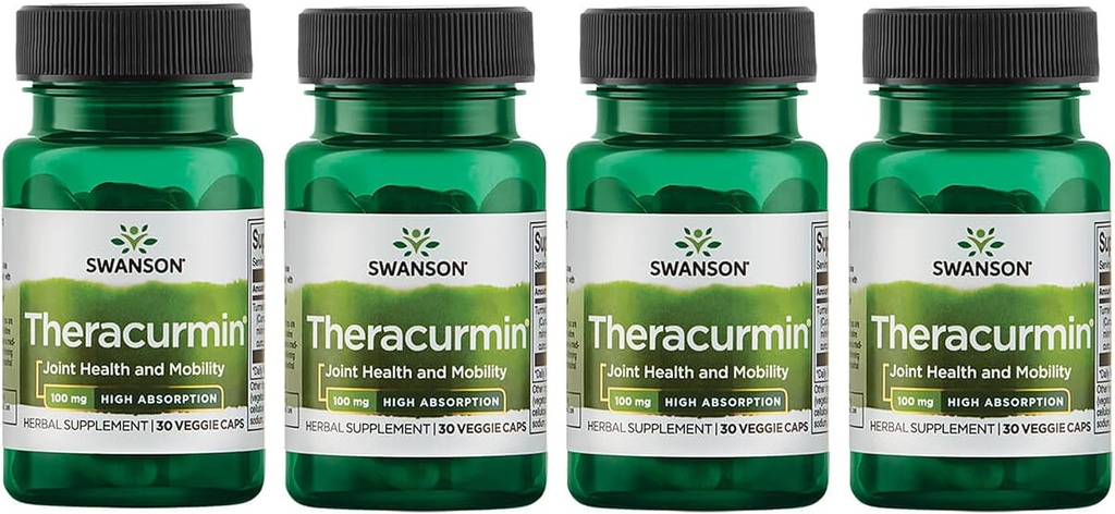 Swanson Theracurmin - Supplément à base de plantes pour soutenir la santé et la mobilité conjointes - Formulé pour une absorption élevée - (30 capsules, 100 mg chacune) (4 pack)