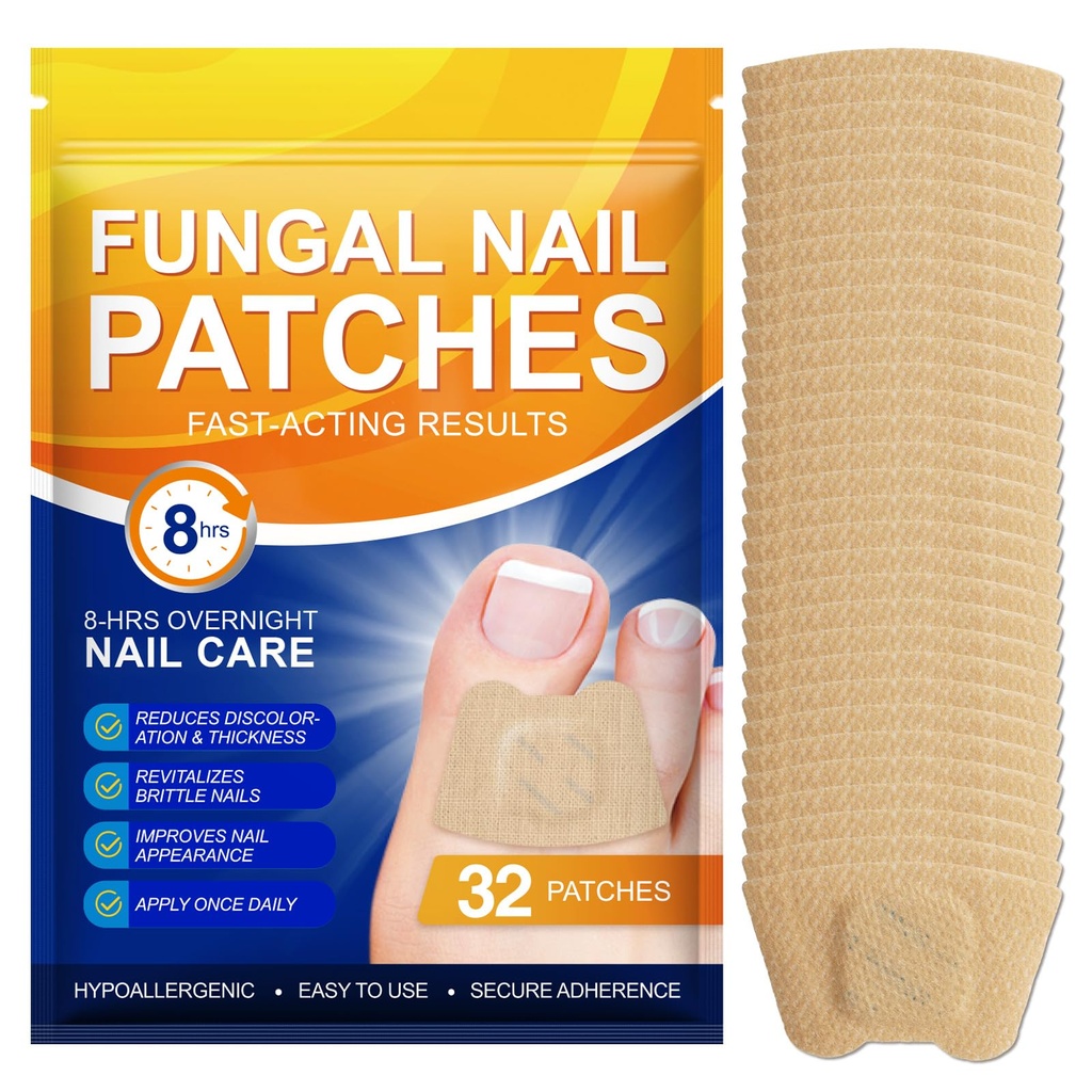 Nail Patches 32 PCS, Toenail Treatment Extra Strength, 8-Hour Overnight Nail Fast Acting Repair Effortless Hydrogel Nail Care and Repair, Nighttime Nail Repair for Damaged, Discolored Nails