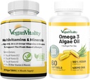 Vegan Vitality Immunity Booster Bundle 6 Months - Vegan Multivitamins and Vegan Omega 3 Algae Oil. High Strength Plant Based Formula for Immunity, Energy Overall Health for Vegans and Vegetarians