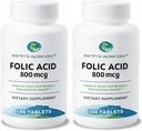 Earth's Splendor Folic Acid 800 mcg Supplement, Supports Heart Health, Supports Women's Reproductive Health, Smooth Coated Tablets (800 mcg, 200 Tablets, Pack of 2)
